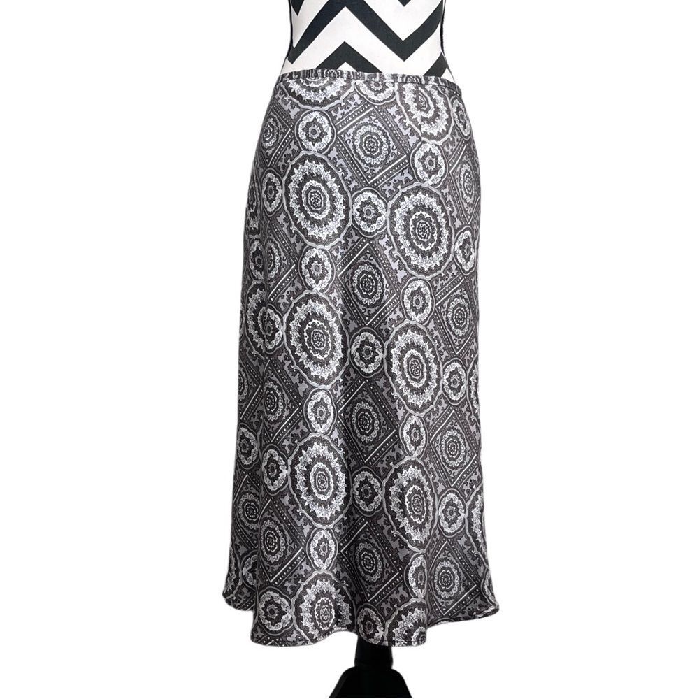 Fairy Grunge Y2K Boho Mandala 100% Silk Midi Skirt Sz 10